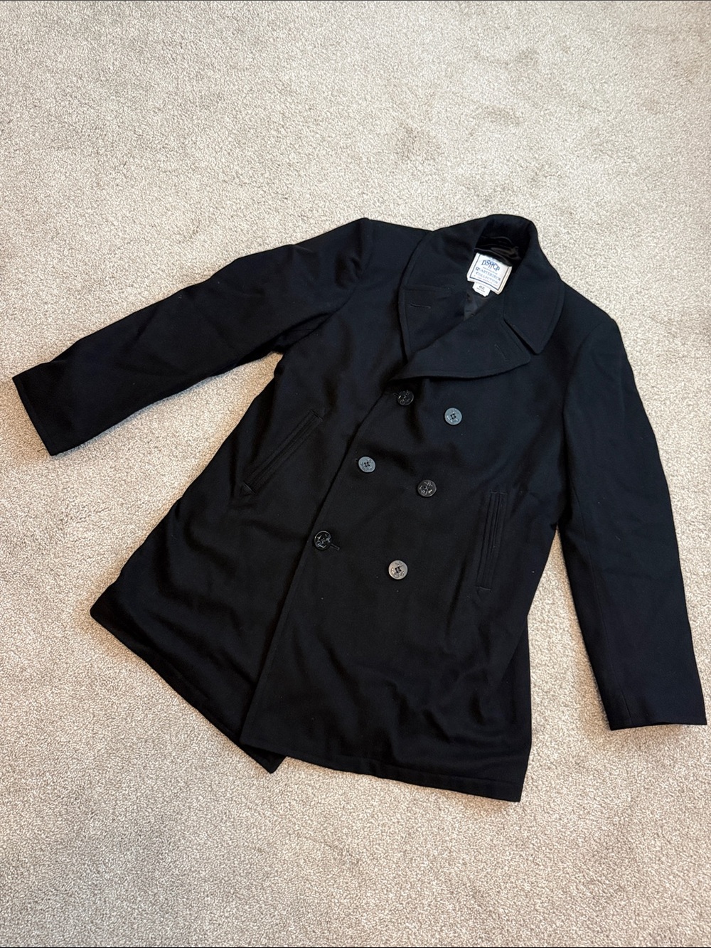 NAVY Issued Classic Black Double-Breasted Wool Pea Coat by DSCP